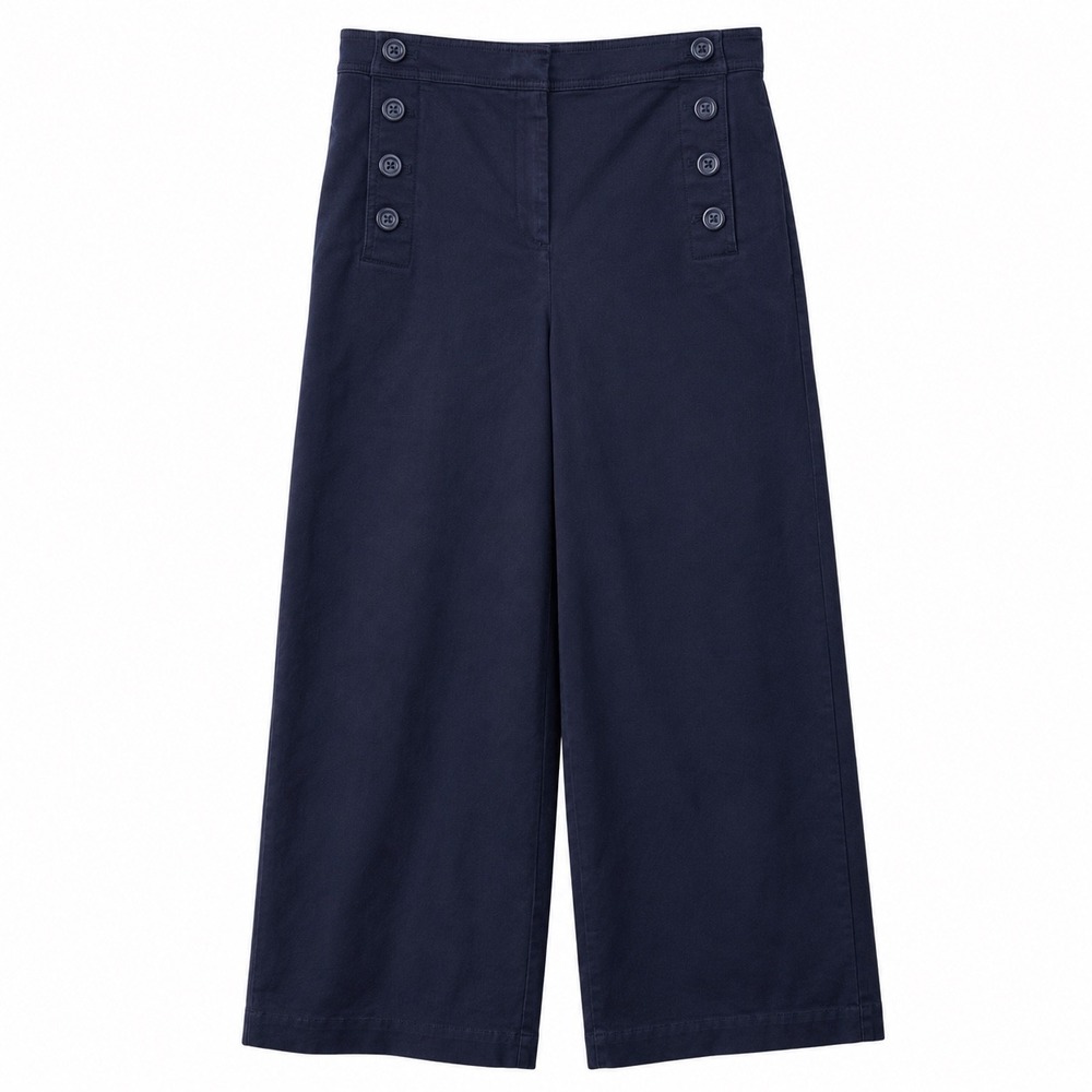Ann Taylor Navy Sailor Button Wide Leg Pants Women 8 High Rise 100% Cotton